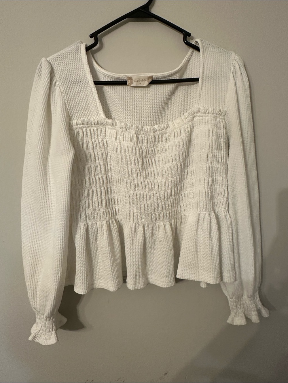 Altar'd State White Smocked Peplum Long-Sleeve Top